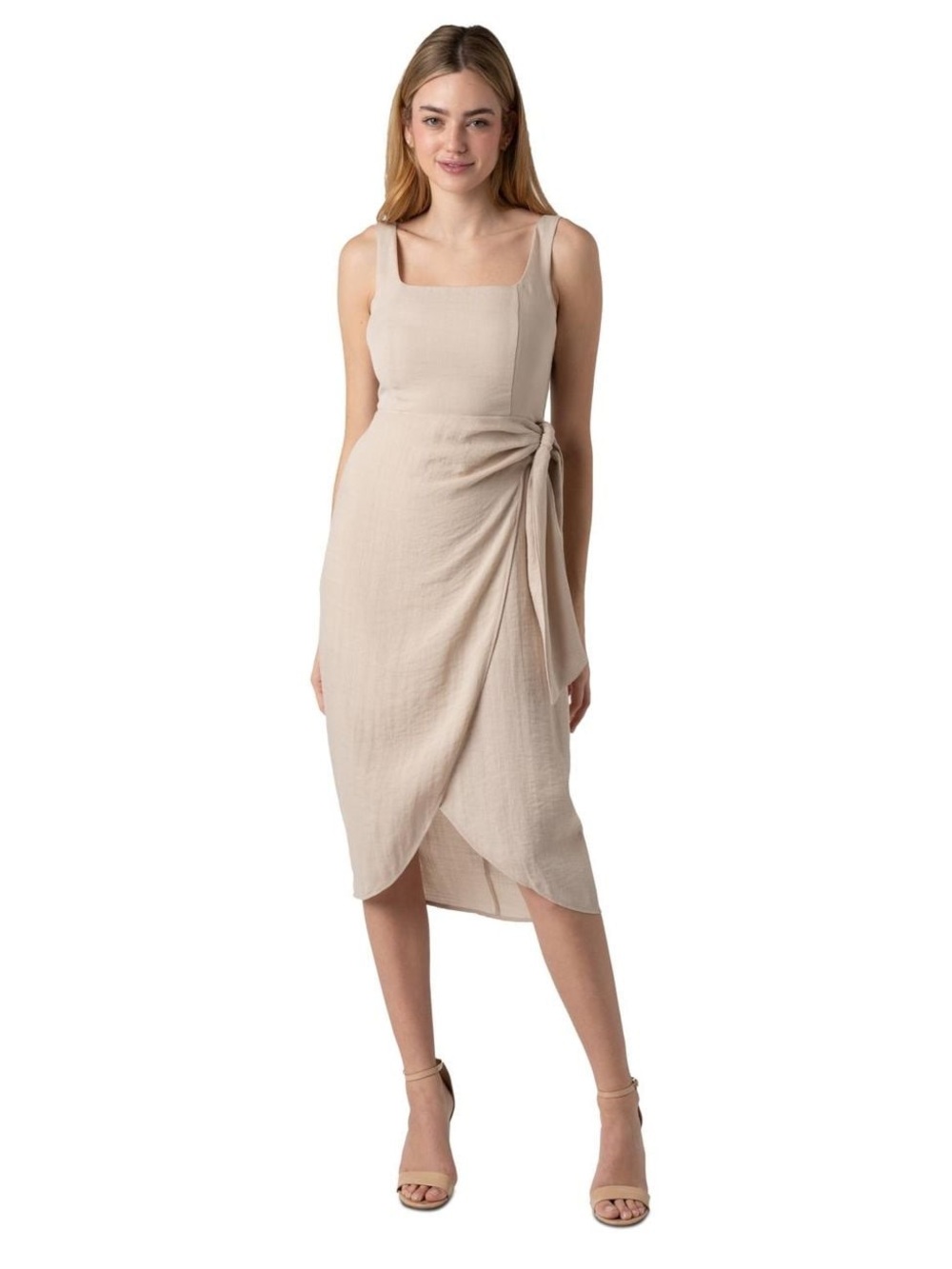 Sam Edelman Beige Square-Neck Wrap Midi Dress